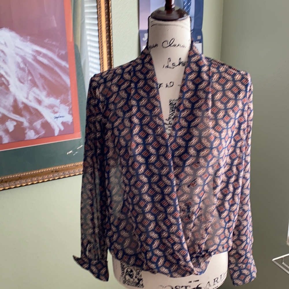 Gorgeous Sheer Patterned Open Front Navy Pullover - image 1